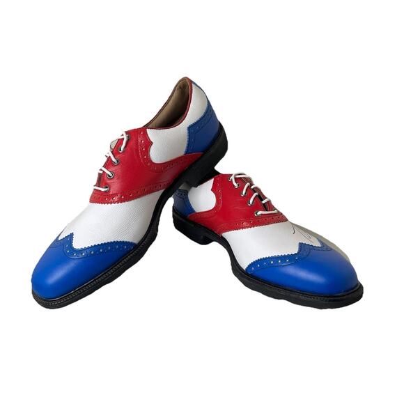 FootJoy My Joys Golf Shoes Cleats Red/White/Blue Signed by British Tom Lewis 9.5 main image 8